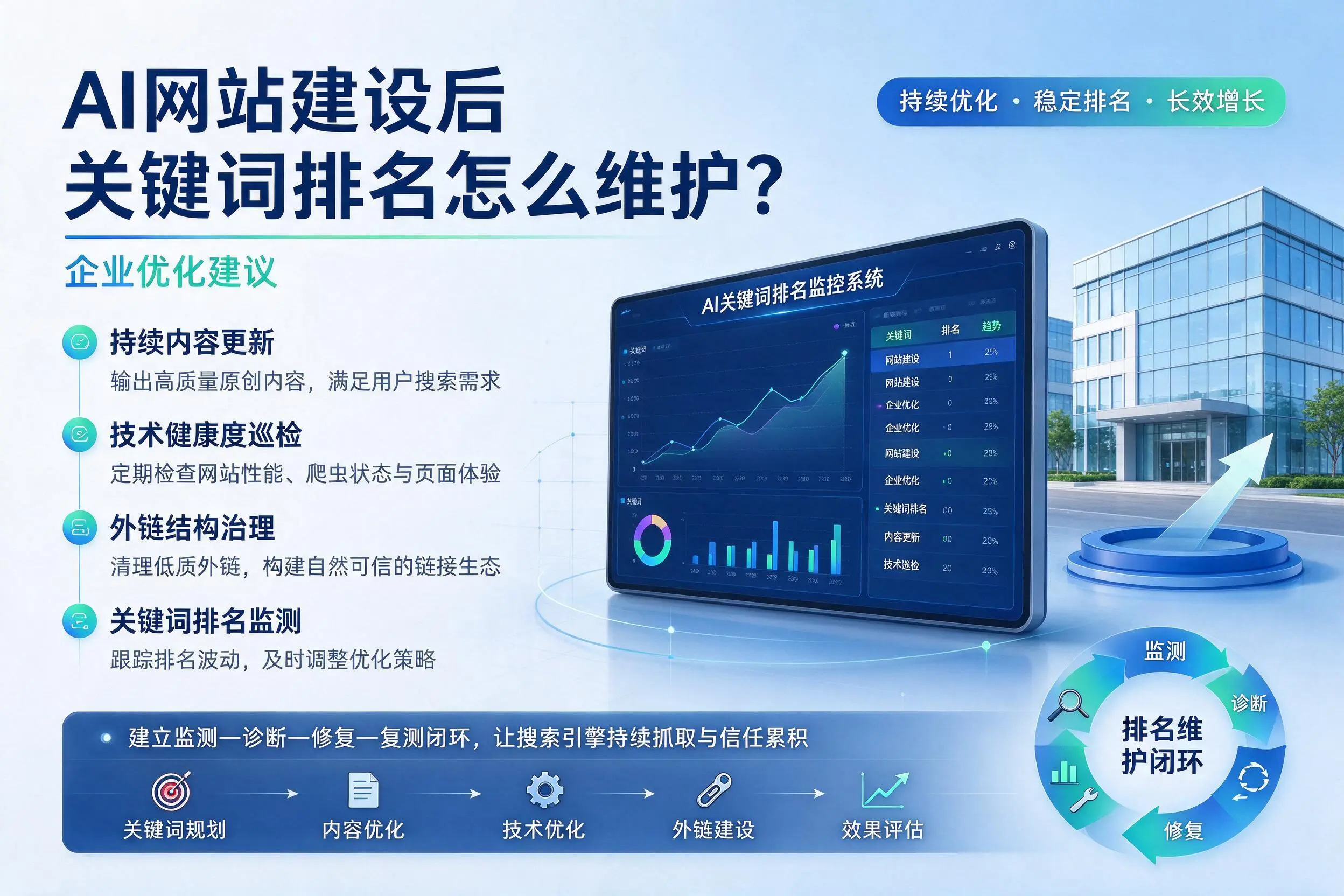 AI网站建设后关键词排名怎么维护?吴忠企业优化建议