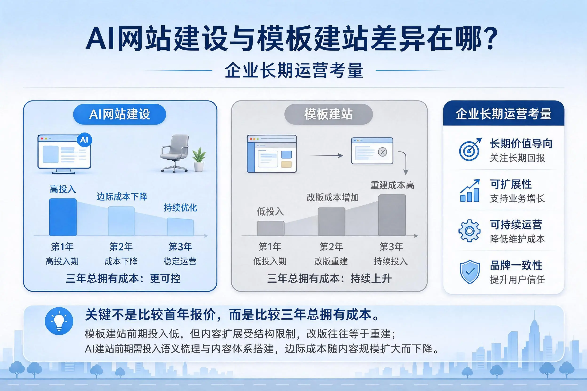 AI网站建设与模板建站差异在哪?吴忠企业长期运营考量