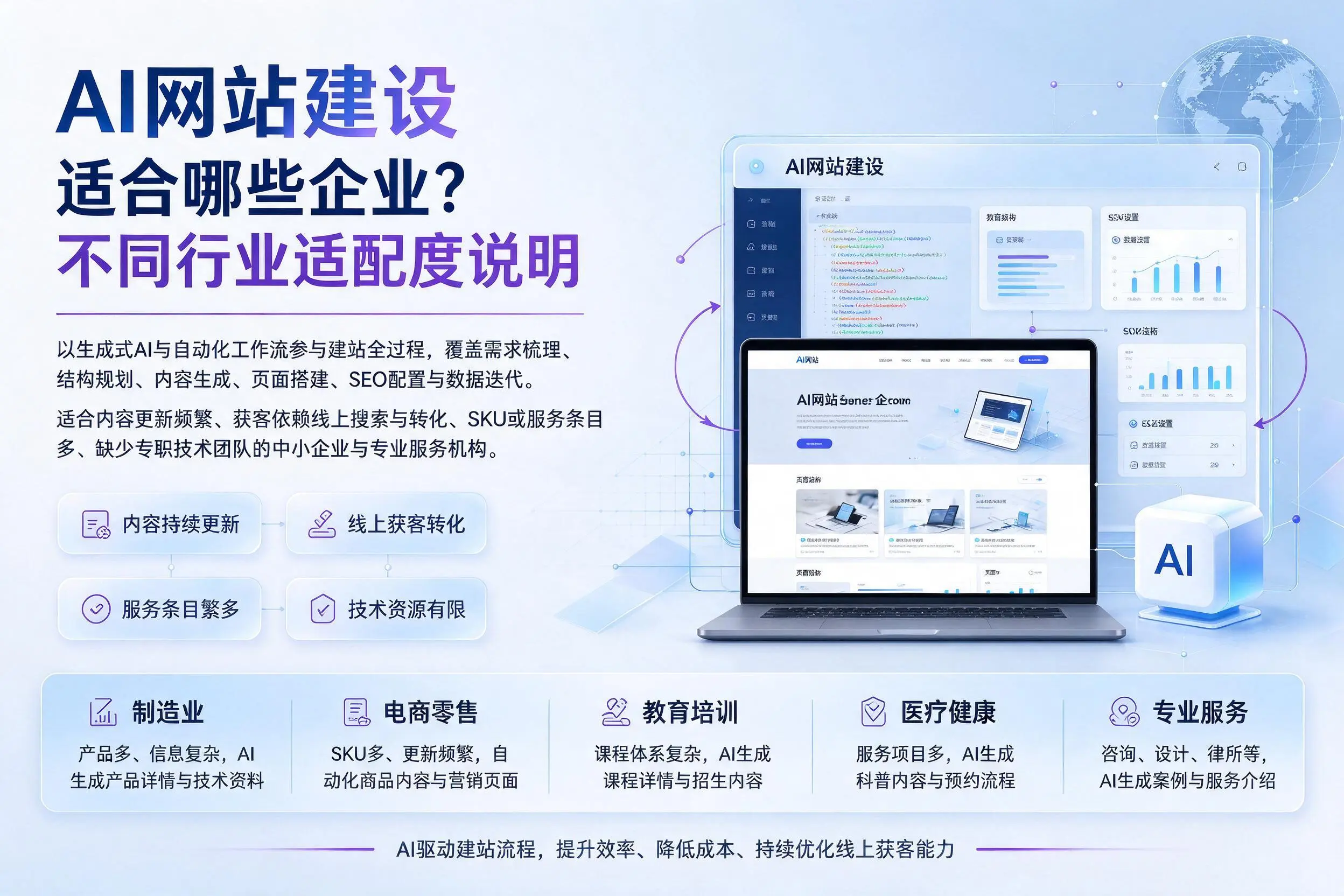 AI网站建设适合哪些企业?吴忠不同行业适配度说明